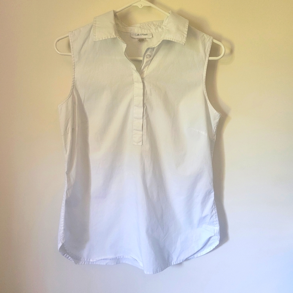 Calvin Klein White Sleeveless Button Up